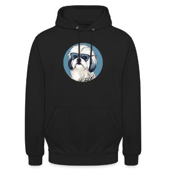 Shih Tzu mit Sonnenbrille, Löwenhund, Pekinese - Unisex Hoodie - Schwarz - Vorne - Alina (178cm) & Michal (187cm)
