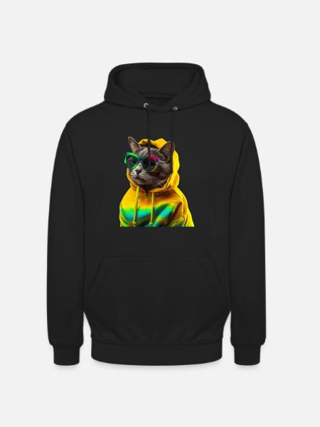 Gatto con gli occhiali da sole - Felpa con cappuccio unisex - nero