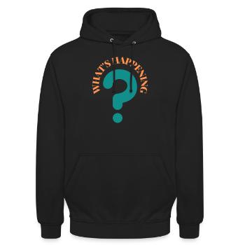 What's Happening Illustration - Unisex Hoodie - Schwarz - Vorne - Alina (178cm) & Michal (187cm)
