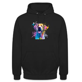 Labrador im bunten Aquarell - Unisex Hoodie - Schwarz - Vorne - Alina (178cm) & Michal (187cm)