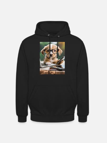 Hund mit Brille - Unisex Hoodie - Schwarz