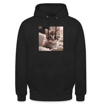 Yeux de chaton curieux - Sweat-shirt à capuche unisexe - noir - Devant - Alina (178cm) & Michal (187cm)