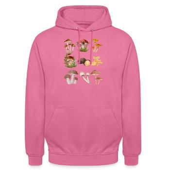 Verschiedene Pilze - Unisex Hoodie - Pink - Vorne - Alina (178cm) & Michal (187cm)