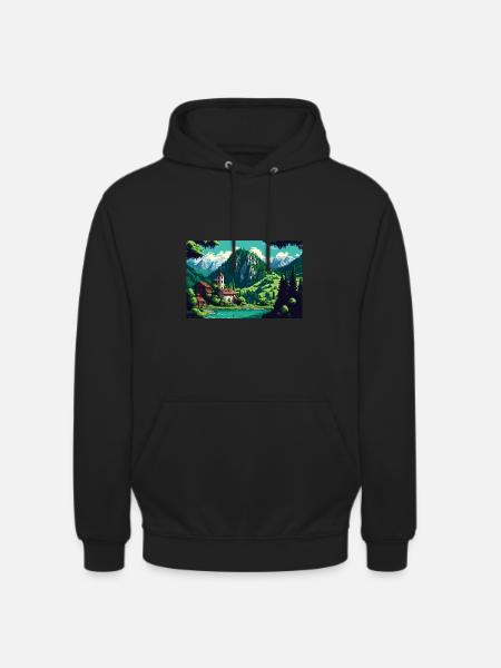 8bit Pixel Bergsee - Unisex Hoodie - Schwarz