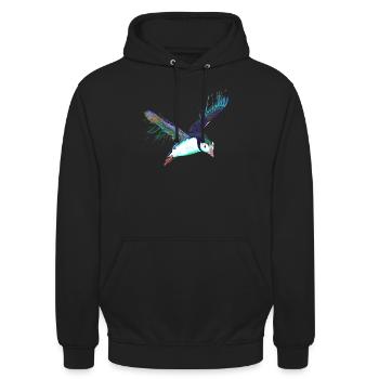 Splash Fliegender Vogel Papageientaucher - Unisex Hoodie - Schwarz - Vorne - Alina (178cm) & Michal (187cm)