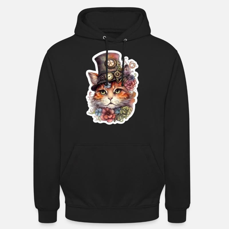 Steampunk cat with hat - Unisex Hoodie - black