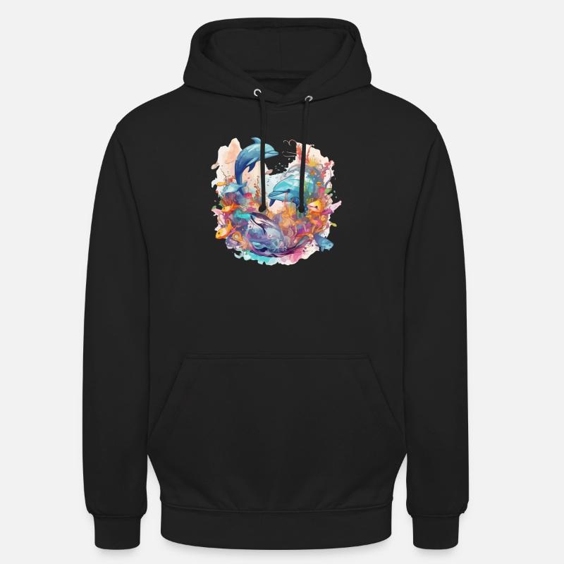 Les dauphins - Sweat-shirt à capuche unisexe - noir