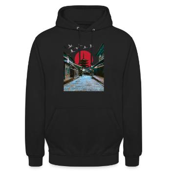 Japon Kyoto Vintage Japonais - Sweat-shirt à capuche unisexe - noir - Devant - Alina (178cm) & Michal (187cm)