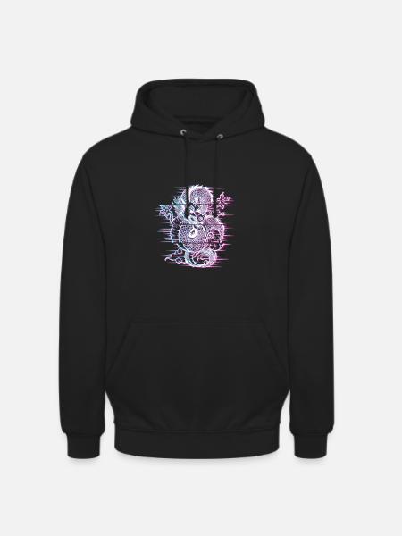 Japanese Dragon Vaporwave Japan Glitch Effect - Unisex Hoodie - black