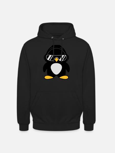 Pinguin mit Kopfhörer - Unisex Hoodie - Schwarz