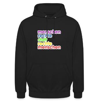 menschen rechte statt rechte mensche - Unisex Hoodie - Schwarz - Vorne - Alina (178cm) & Michal (187cm)