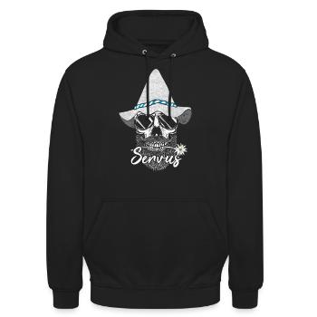Servus Bayern Bayrisch Totenkopf - Unisex Hoodie - Schwarz - Vorne - Alina (178cm) & Michal (187cm)