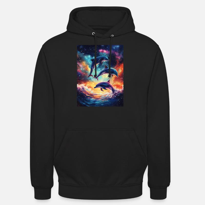 Bunte Delfine Galaxy - Unisex Hoodie - Schwarz