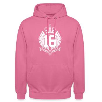 16ÈME ANNIVERSAIRE 16 ANS - Sweat-shirt à capuche unisexe - rose - Devant - Alina (178cm) & Michal (187cm)