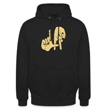 los_angeles_handzeichen_2 - Unisex Hoodie - Schwarz - Vorne - Alina (178cm) & Michal (187cm)