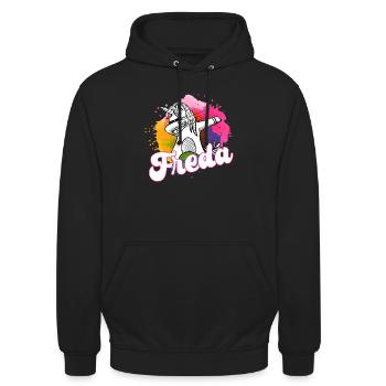 FREDA - Beau nom avec licorne dabbing - Sweat-shirt à capuche unisexe - noir - Devant - Alina (178cm) & Michal (187cm)