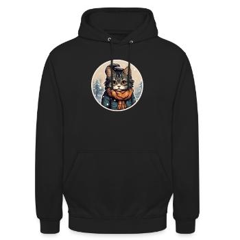 Cat with jacket and scarf - Unisex Hoodie - black - Front - Alina (178cm) & Michal (187cm)