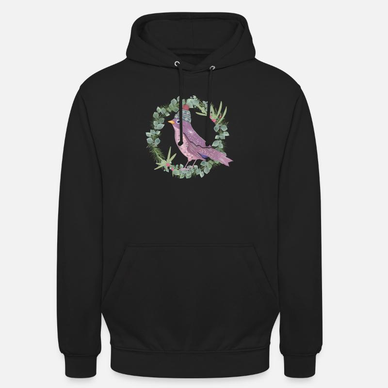 Uccello con vischio ed eucalipto in stato d'animo invernale - Felpa con cappuccio unisex - nero