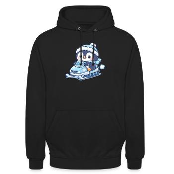 Penguin Snow Sled Magic - Unisex Hoodie - black - Front - Alina (178cm) & Michal (187cm)