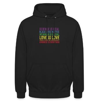 Kindness is EVERYTHING Science is Real Love - Unisex Hoodie - Schwarz - Vorne - Alina (178cm) & Michal (187cm)