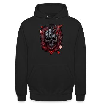 Splash mehrfarbiger Totenkopf. Pokerface - Unisex Hoodie - Schwarz - Vorne - Alina (178cm) & Michal (187cm)