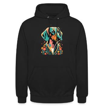Dackel Minimalistisch elegant - Unisex Hoodie - Schwarz - Vorne - Alina (178cm) & Michal (187cm)