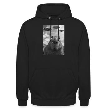 Ufo Selfie Capybara - Unisex Hoodie - Schwarz - Vorne - Alina (178cm) & Michal (187cm)