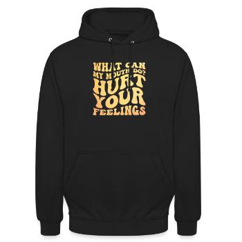 Was kann mein Mund tun, um deine Gefühle zu verletzen Sarkasmus - Unisex Hoodie - Schwarz - Vorne - Alina (178cm) & Michal (187cm)