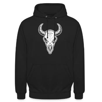 Kuh Schädel Boho - Unisex Hoodie - Schwarz - Vorne - Alina (178cm) & Michal (187cm)
