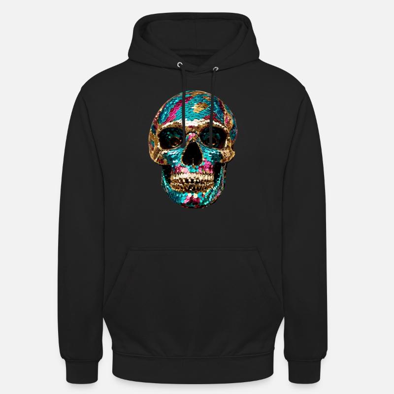 Skull, metallic, sequins, rivets, gold, silver - Unisex Hoodie - black