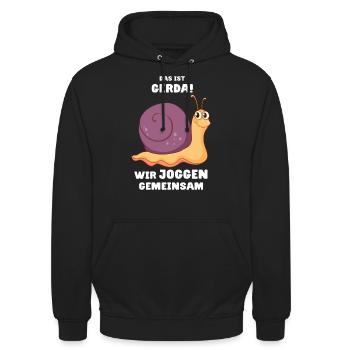 Das ist Gerda Wir joggen gemeinsam, Laufen, Rennen - Unisex Hoodie - Schwarz - Vorne - Alina (178cm) & Michal (187cm)