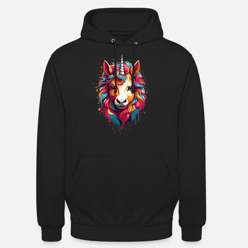 Buntes Einhorn-Pferdchen im Regenbogenrausch - Unisex Hoodie - Schwarz