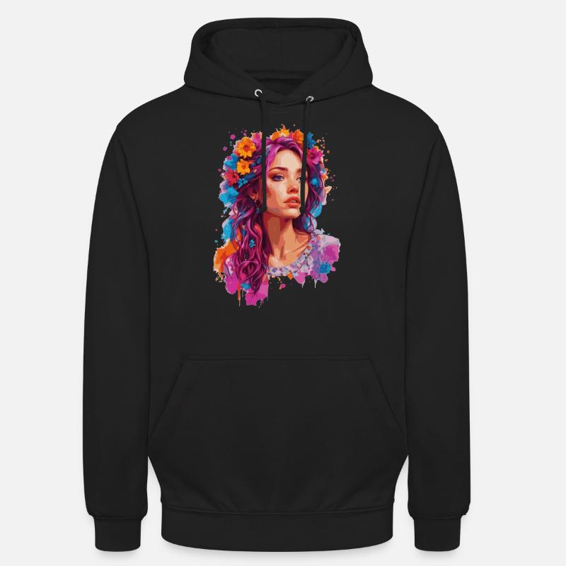 Fille aux fleurs 🌸 - Sweat-shirt à capuche unisexe - noir