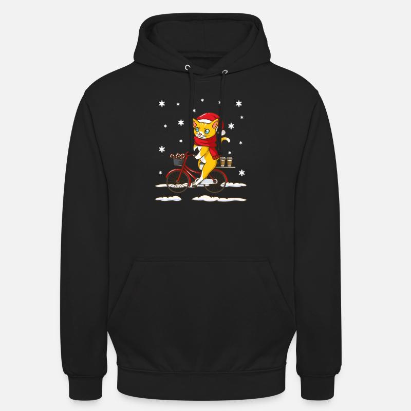 Chat de Noël sur vélo - Sweat-shirt à capuche unisexe - noir