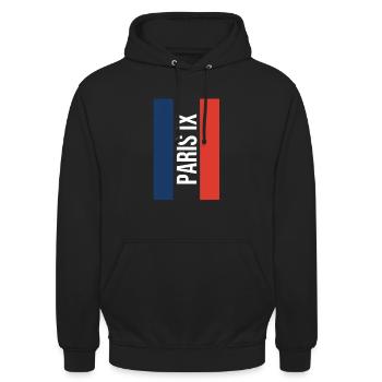 Paris IX IX Neuvième arrondissement - Sweat-shirt à capuche unisexe - noir - Devant - Alina (178cm) & Michal (187cm)
