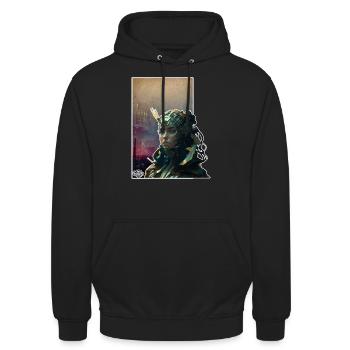 Futuristisch Frau SCI FI BEES.CREW - Unisex Hoodie - Schwarz - Vorne - Alina (178cm) & Michal (187cm)