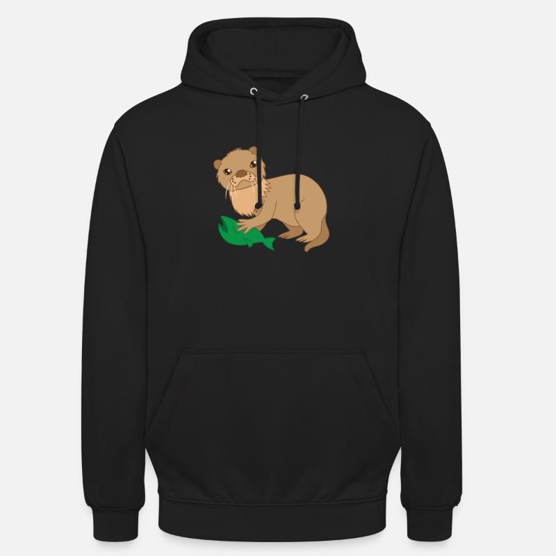 Loutre avec un poisson piégé - Sweat-shirt à capuche unisexe - noir