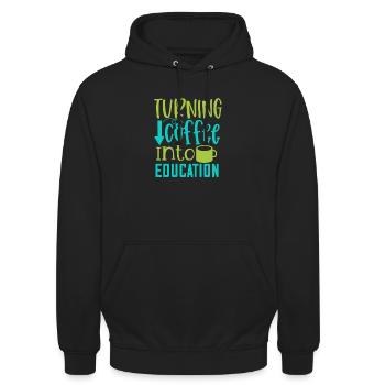 turning coffee into education - Unisex Hoodie - black - Front - Alina (178cm) & Michal (187cm)