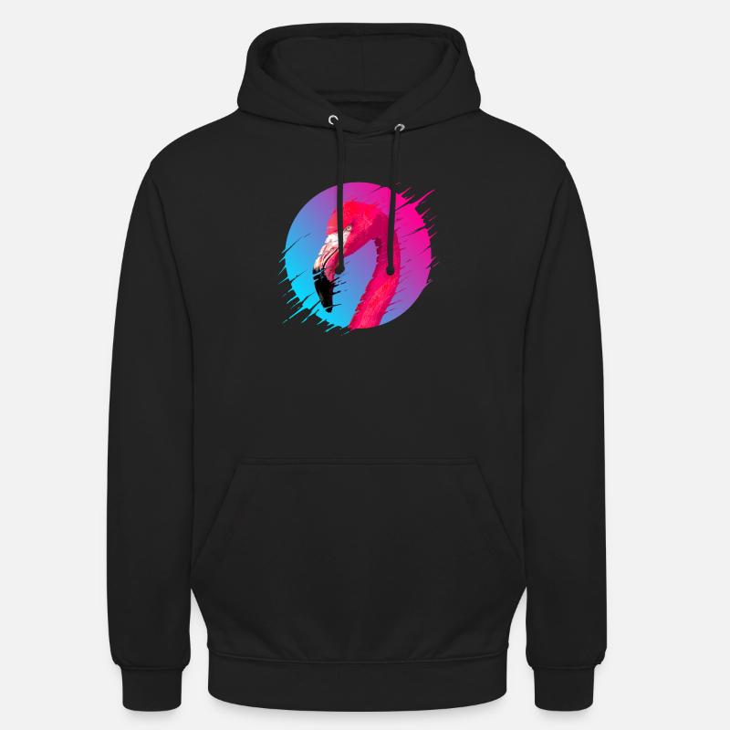 80s synthwave distorted sun and flamingo - Unisex Hoodie - black