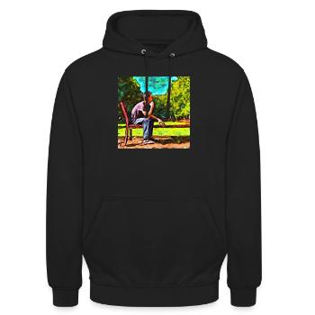 Nachdenklich im Park - Unisex Hoodie - Schwarz - Vorne - Alina (178cm) & Michal (187cm)