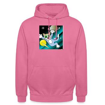 A cartoon of a cat in space - Unisex Hoodie - Pink - Vorne - Alina (178cm) & Michal (187cm)