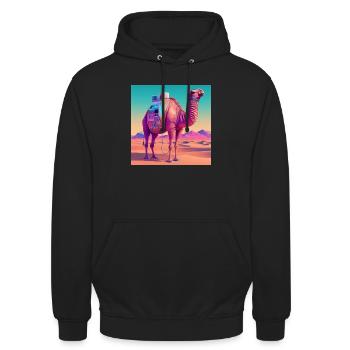 CAMEL VAPORWAVE, ART MODERNE, COULEURS NÉON - Sweat-shirt à capuche unisexe - noir - Devant - Alina (178cm) & Michal (187cm)