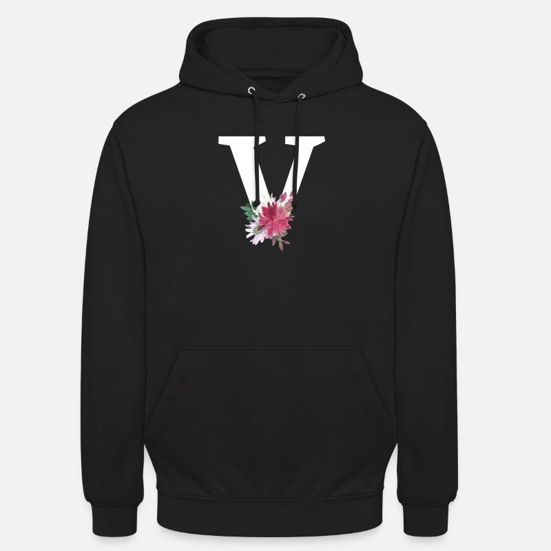 Buchstabe v blumig - Unisex Hoodie - Schwarz