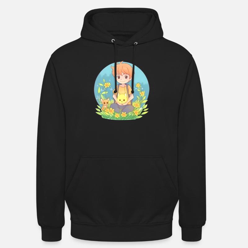 Joli champ de fleurs de garçon d’anime - Sweat-shirt à capuche unisexe - noir