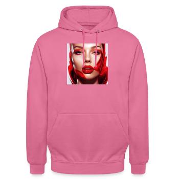 Sexy Frau mit roten Lippen - Unisex Hoodie - Pink - Vorne - Alina (178cm) & Michal (187cm)