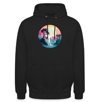Fantasy lake with palms and waterfall - Unisex Hoodie - black - Front - Alina (178cm) & Michal (187cm)