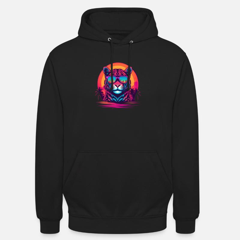 Synthwave Tiger Sunset - Sweat-shirt à capuche unisexe - noir