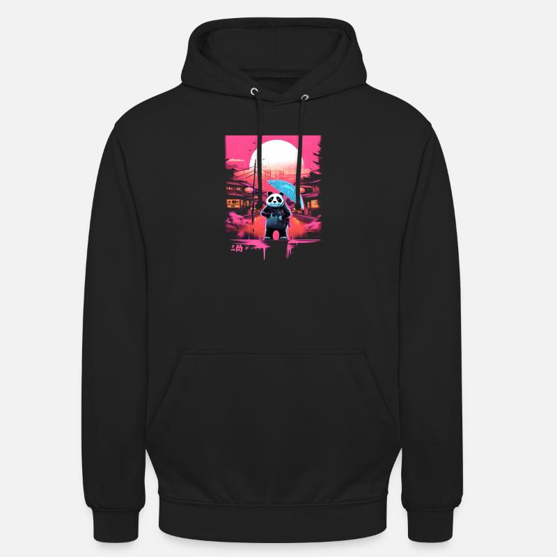 Synthwave Panda avec parapluie - Sweat-shirt à capuche unisexe - noir