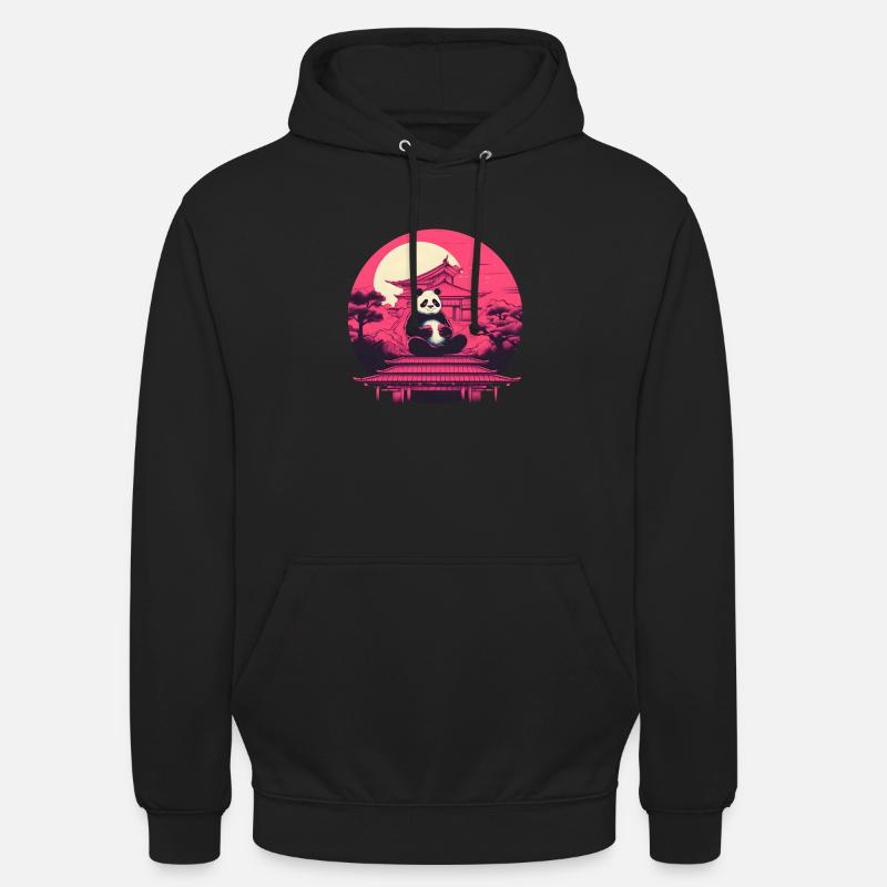 Synthwave mangeant Panda Japon Coucher de soleil Sweat-shirt à capuche unisexe