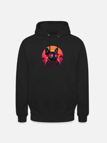 Synthwave french bulldog Sunset - Unisex Hoodie - black